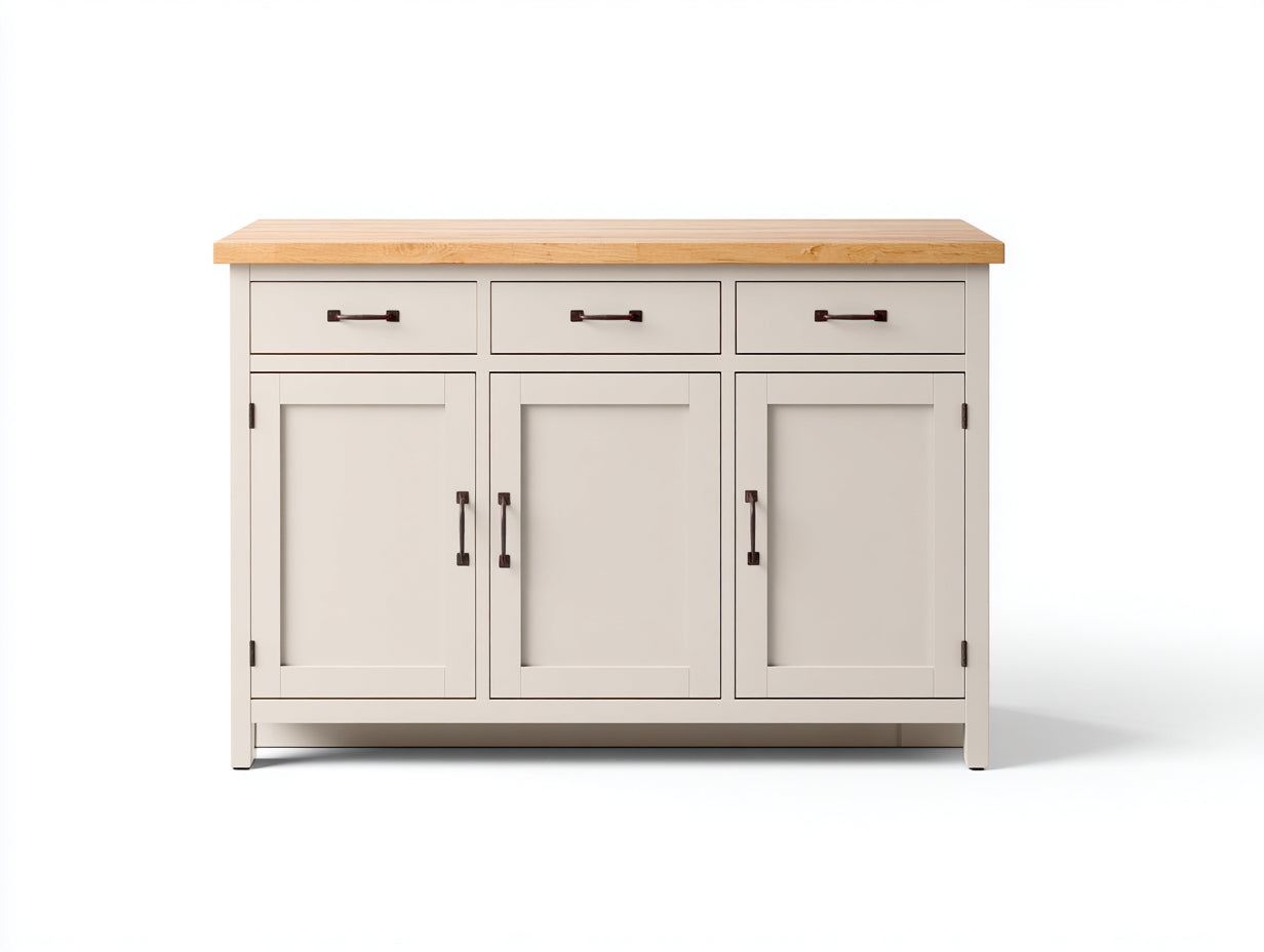 Buffet-MDF-bois-126x44x87 cm-ivoire-bois naturel-style classique