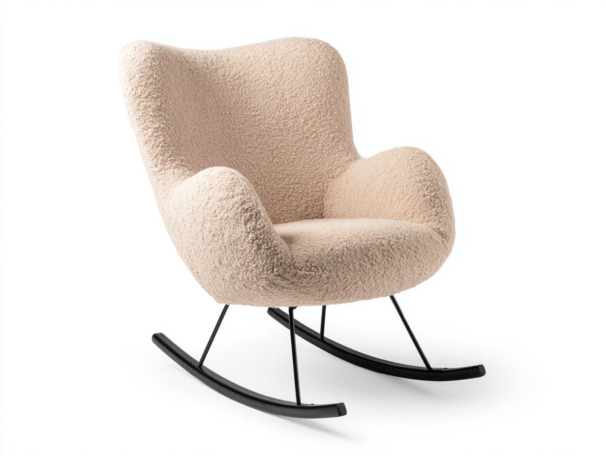 Fauteuil à bascule-tissu bouclé-métal-79x86x91 cm-beige clair-noir-style nordique