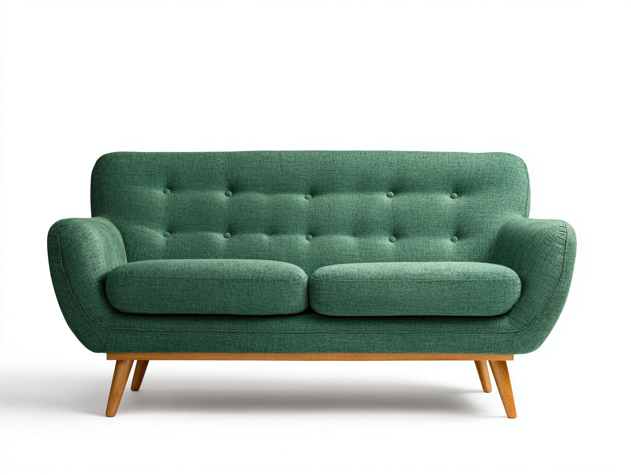 Canapé 2 places-tissu-bois-164x82x80 cm-vert émeraude-bois naturel-style rétro