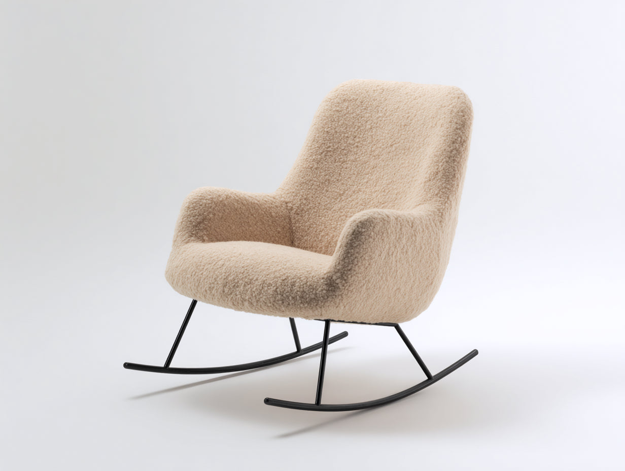 Fauteuil à bascule-tissu bouclé-métal-80x87x94 cm-beige-noir-style contemporain