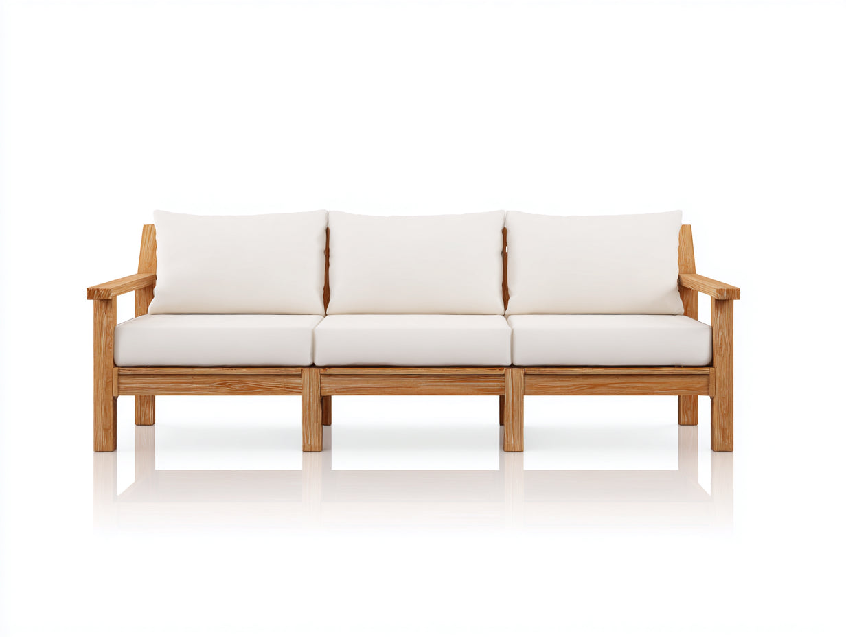 Canapé de jardin - bois-tissu - 215x82x76 cm - naturel-blanc - moderne