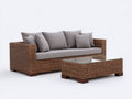 Canapé de jardin - résine tressée-verre-bois - 210x86x78 cm - naturel-gris - contemporain