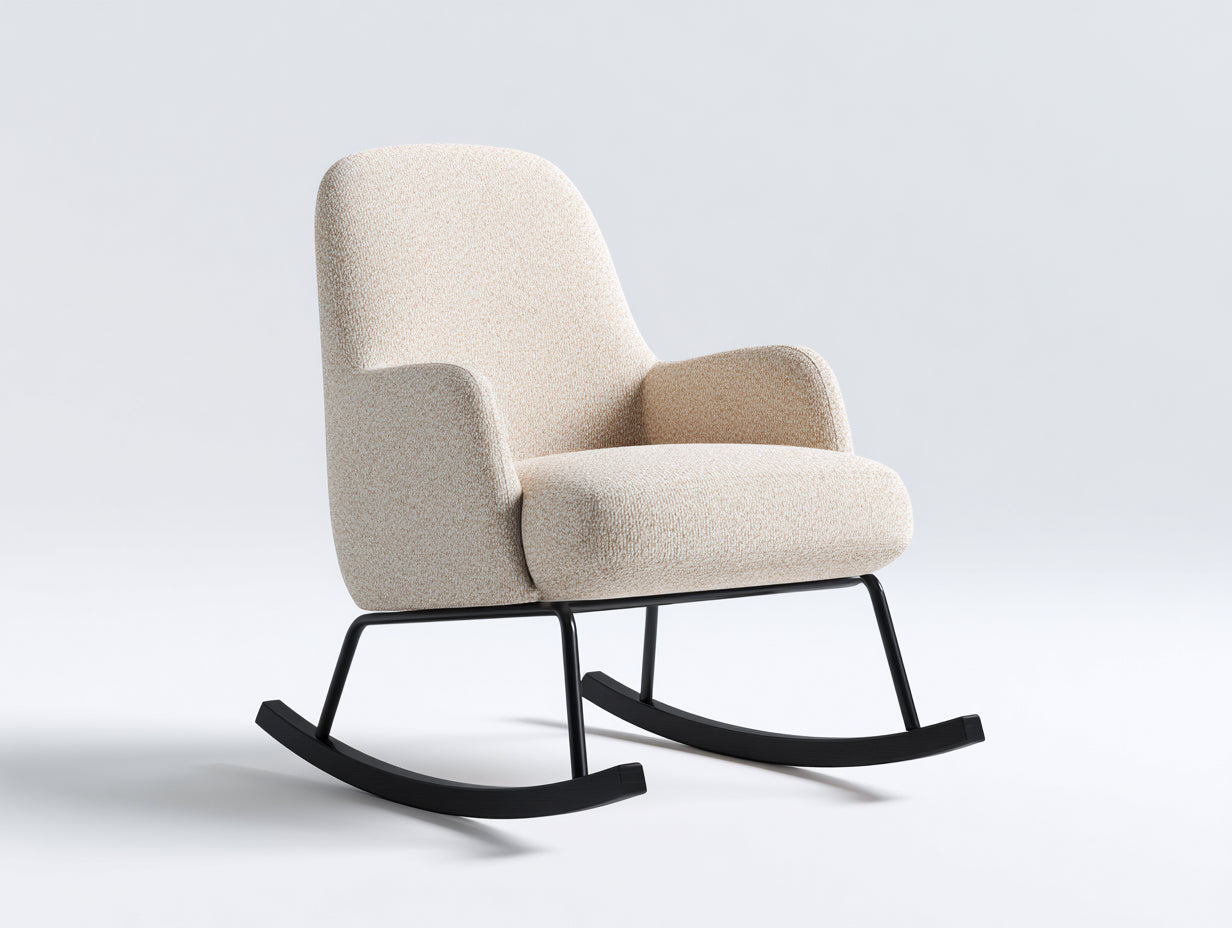 Fauteuil à bascule-tissu bouclé-métal-75x84x91 cm-beige clair-noir-style minimaliste