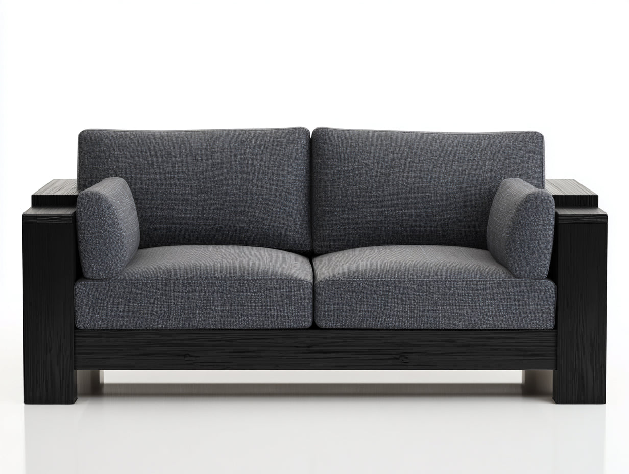 Canapé 2 places-tissu-bois-172x84x82 cm-gris-noir-style contemporain