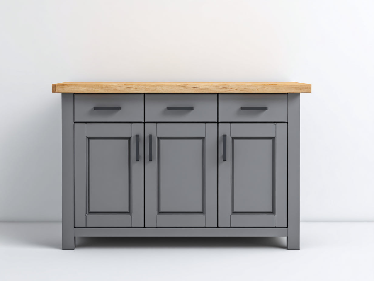 Buffet-MDF-bois-128x45x88 cm-gris foncé-bois clair-style contemporain