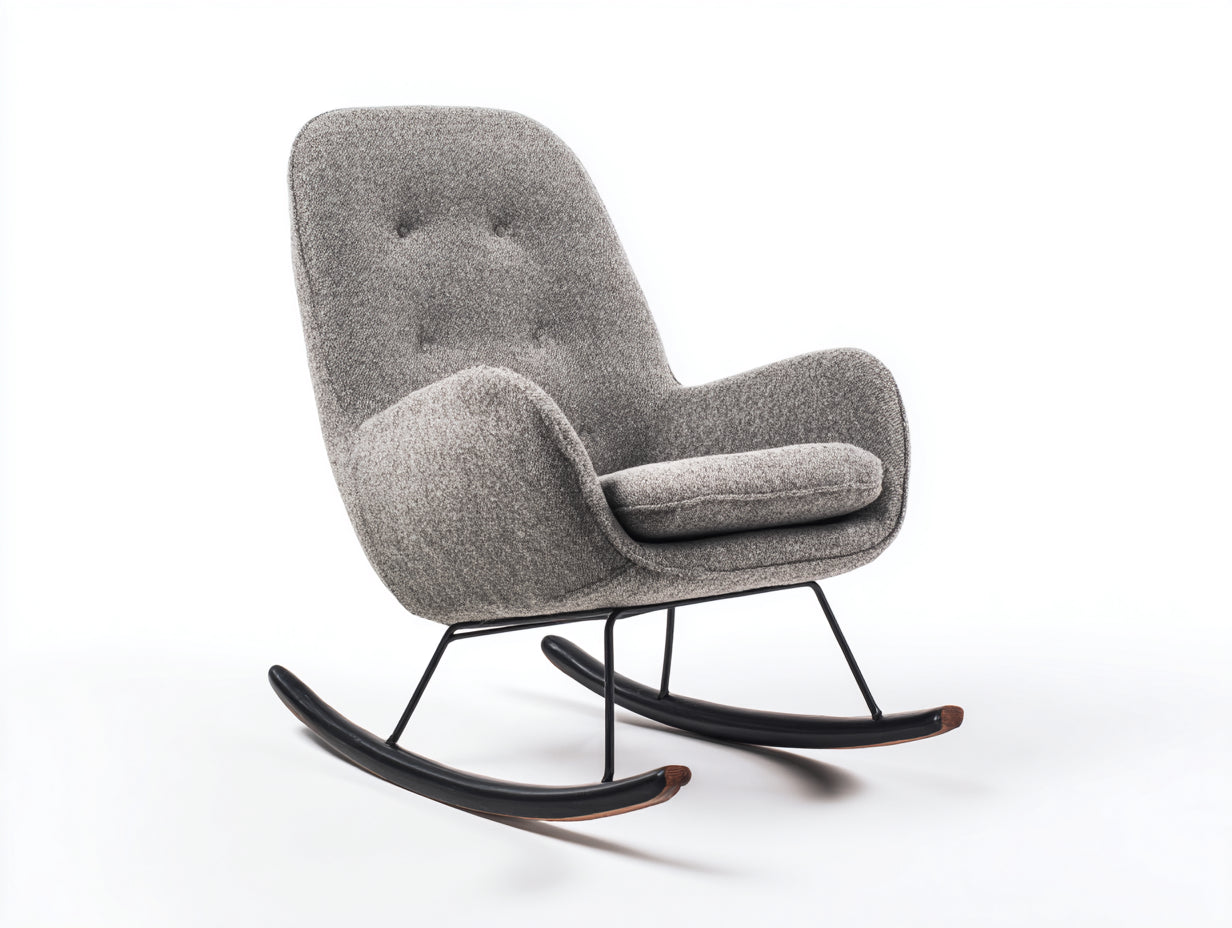 Fauteuil à bascule-tissu-métal-80x89x94 cm-gris-noir-style vintage