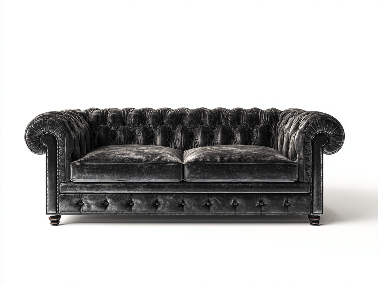 Canapé 2 places-velours-178x88x76 cm-noir-style Chesterfield