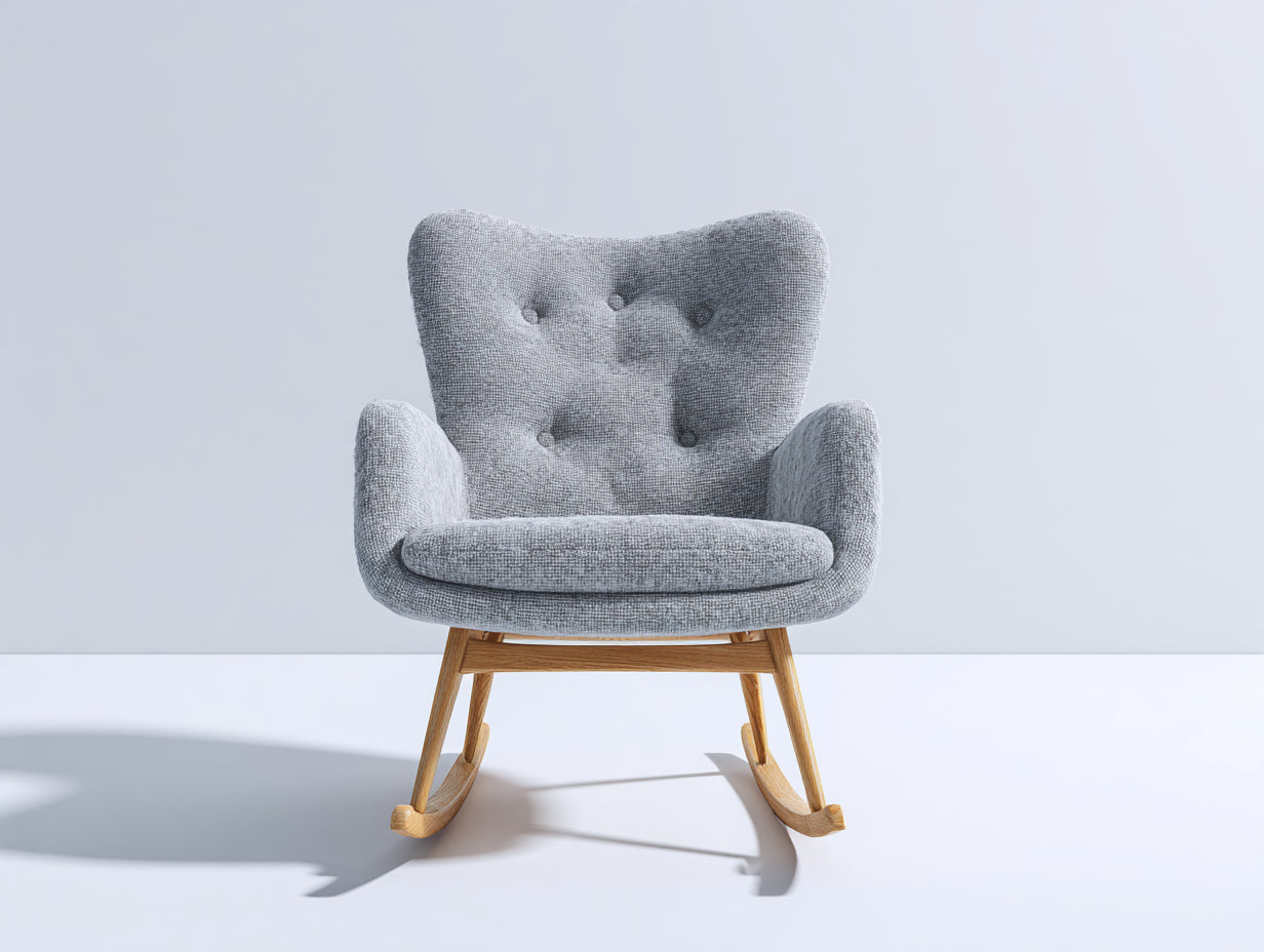 Fauteuil à bascule-tissu-bois-76x84x90 cm-gris clair-bois naturel-style scandinave