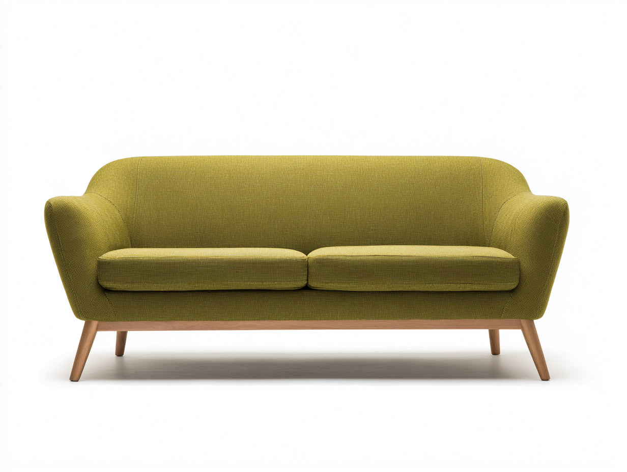 Canapé 2 places-tissu-bois-172x83x79 cm-vert olive-bois naturel-style moderne