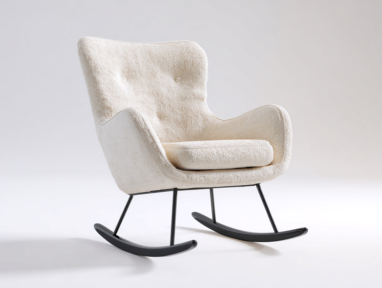 Fauteuil à bascule-tissu-métal-81x89x96 cm-blanc cassé-noir-style rétro