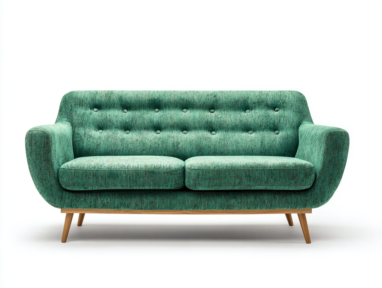 Canapé 2 places-tissu-bois-166x83x81 cm-vert menthe-bois naturel-style vintage