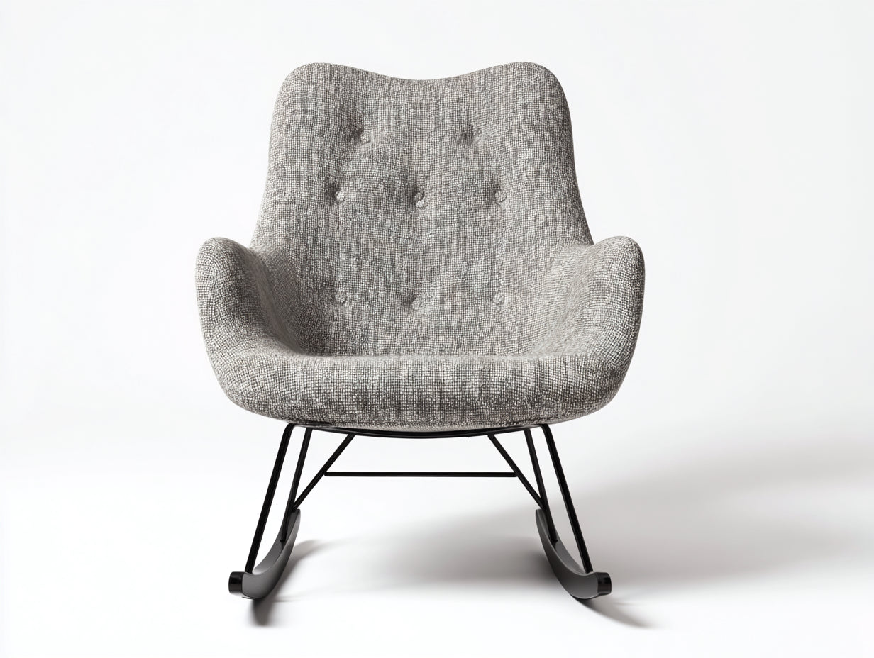 Fauteuil à bascule-tissu-métal-78x86x88 cm-gris-noir-style rétro