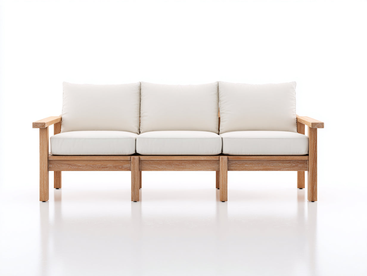 Canapé de jardin - bois-tissu - 216x82x76 cm - naturel-blanc - moderne