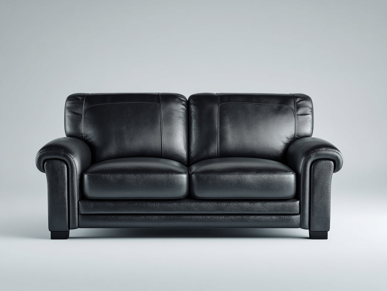 Canapé 2 places-cuir-152x86x88 cm-noir-style classique