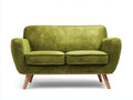 Canapé 2 places-tissu-bois-154x82x82 cm-vert olive-bois naturel-style rétro