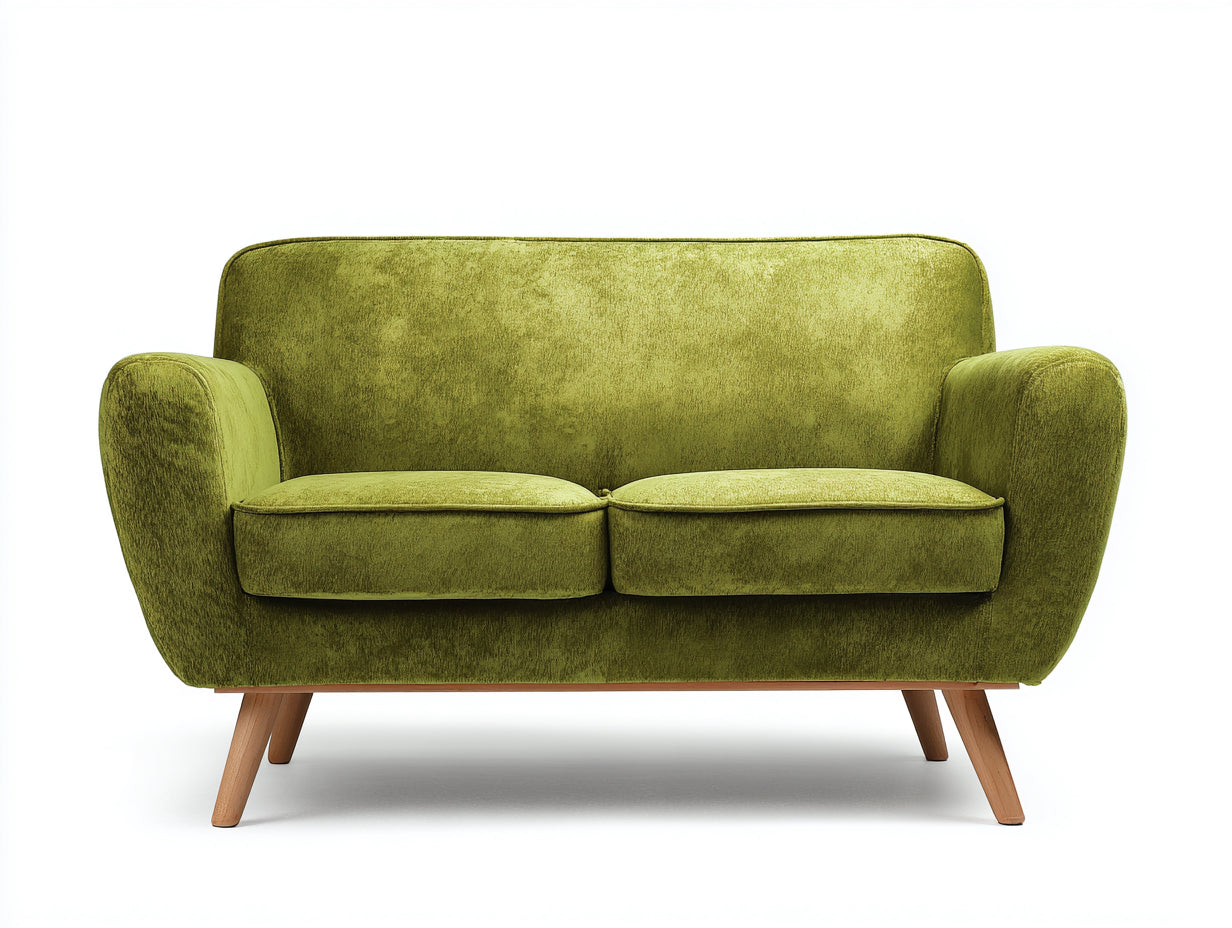 Canapé 2 places-tissu-bois-154x82x82 cm-vert olive-bois naturel-style rétro