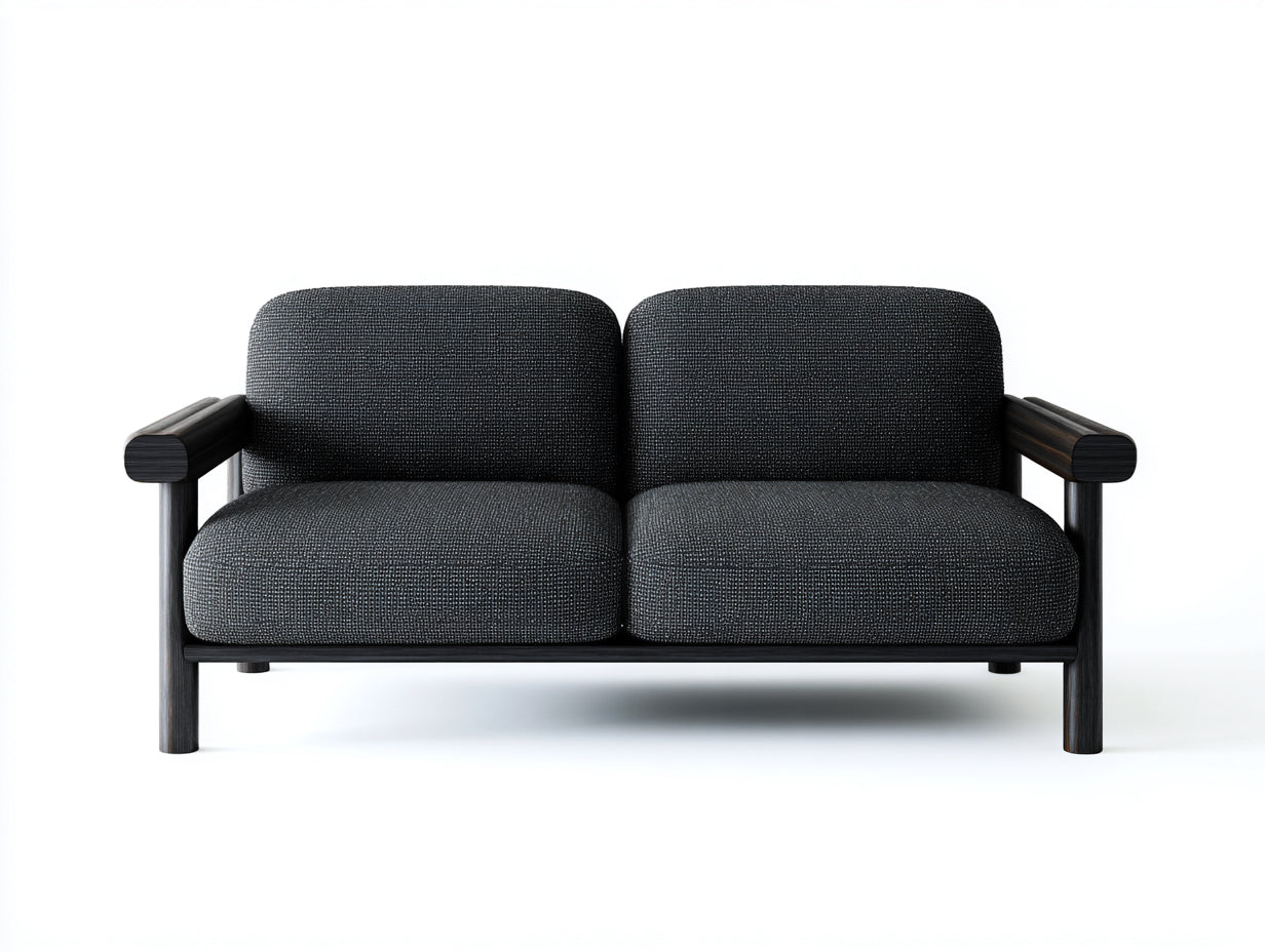 Canapé 2 places-tissu-bois-148x78x76 cm-gris anthracite-noir-style minimaliste
