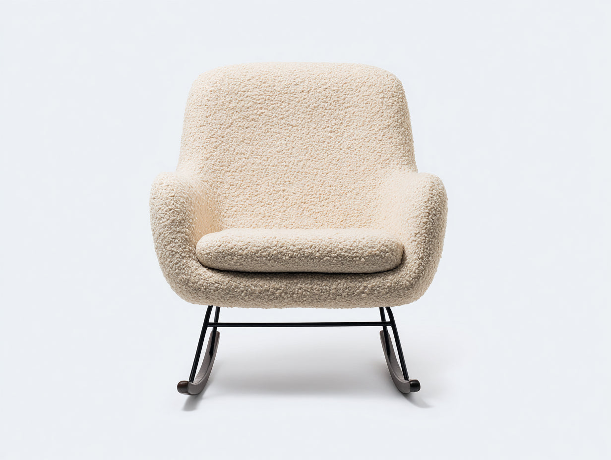 Fauteuil à bascule-tissu bouclé-métal-79x86x90 cm-crème-noir-style contemporain