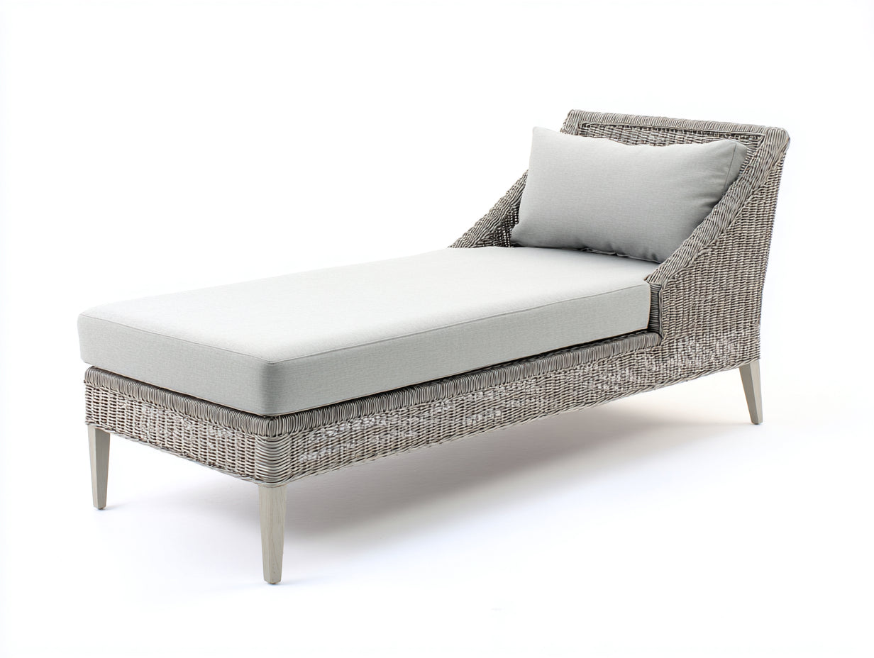 Bain de soleil - rotin - bois - 175x71x84 cm - gris clair-blanc cassé - style élégant