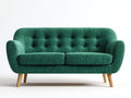 Canapé 2 places-tissu-bois-168x84x80 cm-vert canard-bois naturel-style rétro