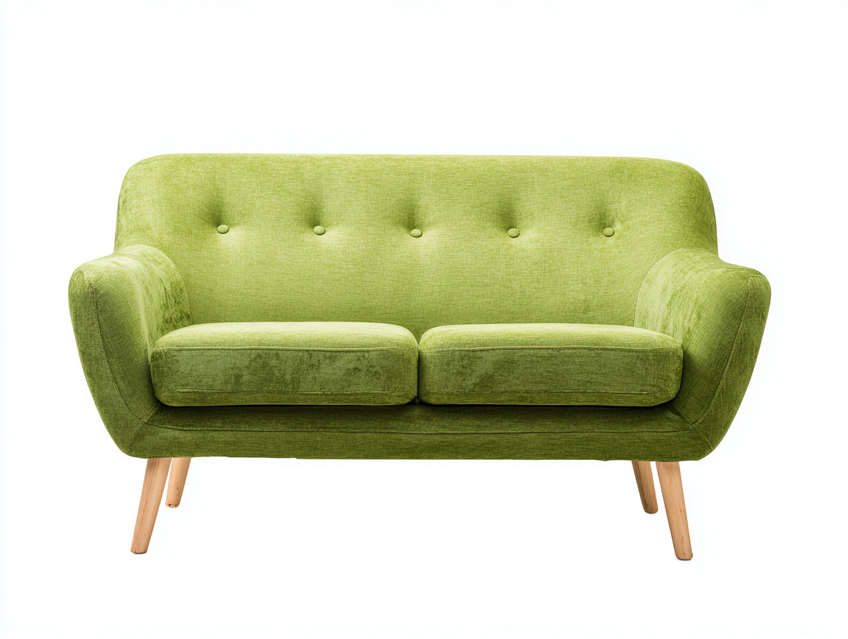 Canapé 2 places-tissu-bois-158x81x80 cm-vert clair-bois naturel-style rétro