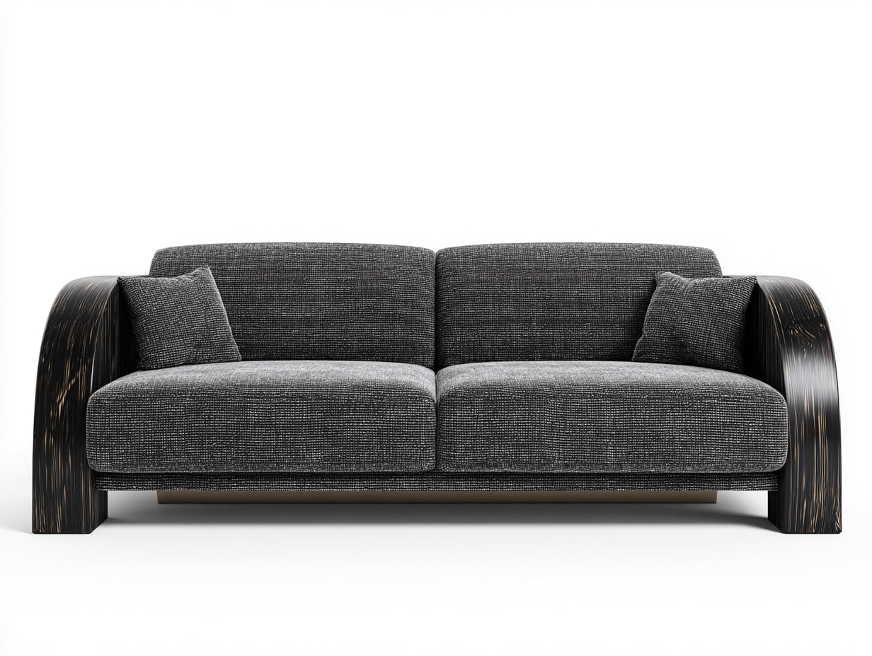 Canapé 2 places-tissu-bois-186x86x78 cm-gris foncé-noir-style moderne