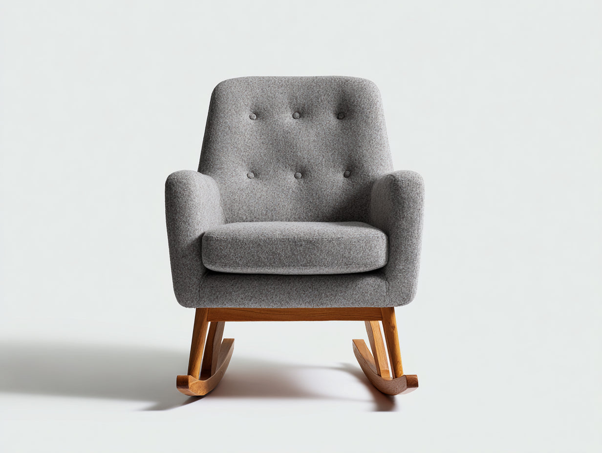 Fauteuil à bascule-tissu-bois-77x84x90 cm-gris-bois naturel-style scandinave