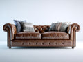 Canapé 2 places-cuir-185x90x78 cm-marron-style Chesterfield